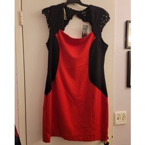 Red and black + lacy Nicole Miller wiggle dress